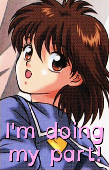 School-girl, Keiko Yukimura, from the anime "Yu Yu Hakusho" captioned in pink OpenDyslexicAlta font with "I'm doing my part!"