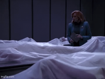 Beverly Crusher experiences something disturbing.